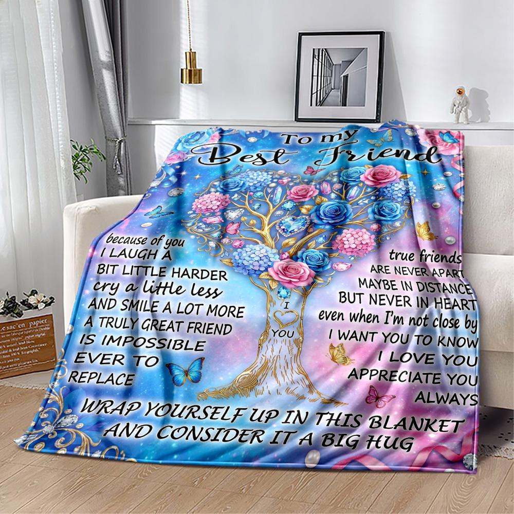 Friendship Poem Blanket Blanket Comfortable Great for Chair Seaside Livingroom Four Seasons Multipurpose Modern