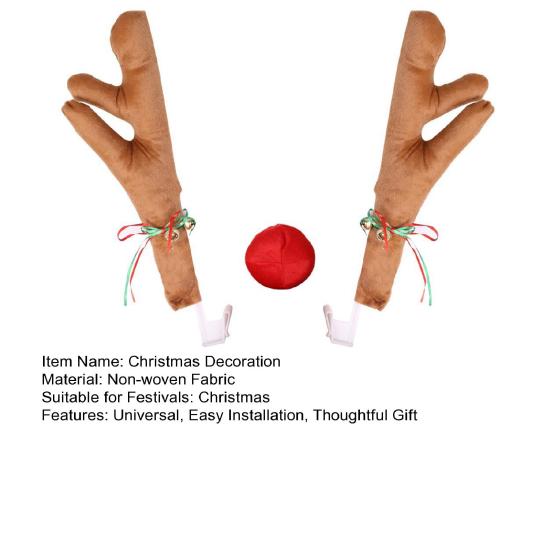 3Pcs Christmas Car Decorations Car Reindeer Antlers Red Nose Kit Festive Auto Accessories