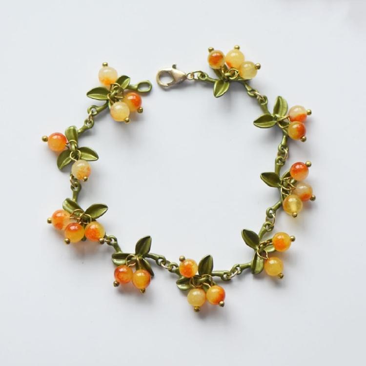 Trendy Plant Leaf Beads Pendant Bracelet Cranberry Leaves Bracelet Bangle Decor