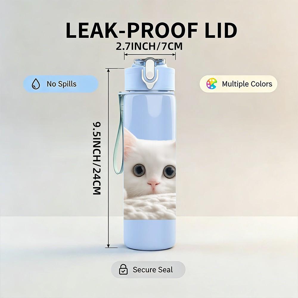 1PC White Kitten Lying On Blanket 750ml Color Plastic Sports Water Bottle Leakproof Flip Straw Lid For Sports Office Home Use
