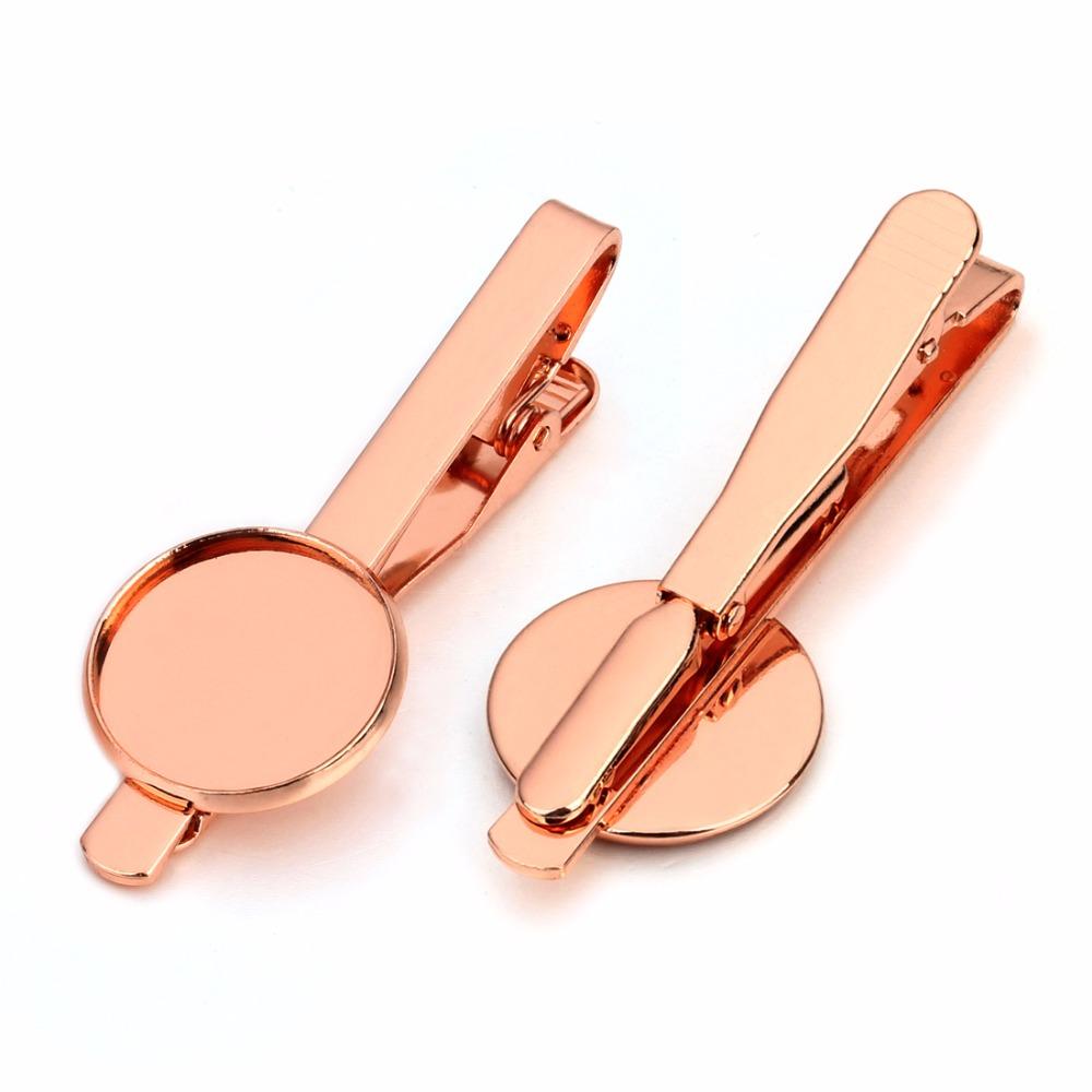 A Pair  Tie Clip Setting Blank Tray Bezel Bases 16mm 18mm 20mm Fit Round Cabochons Cameo Base Silver Color DIY Making Findings