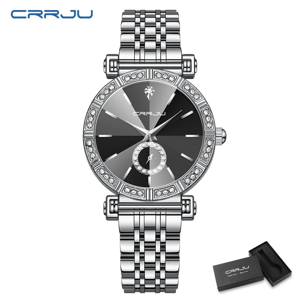 CRRJU Brand Luxury Fashion Original Ladies Watch Waterproof Ladies Watch Stainless Steel Diamond Watch Gift