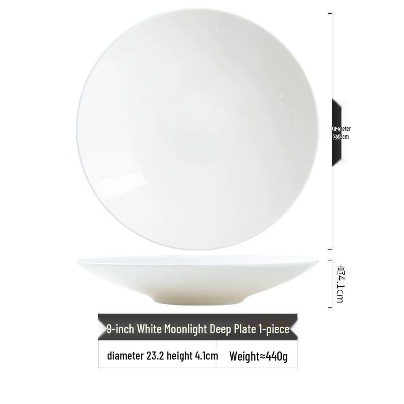 Elegant Bone China White Soup and Rice Dish - Microwave Safe, High-Quality Deep Ceramic Plate