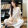 Korean Version of Sweet Wind Pure Cotton Floral Rabbit Pajamas Women's Summer New Doll Shirt Lace Edge Short-sleeved Trousers Set
