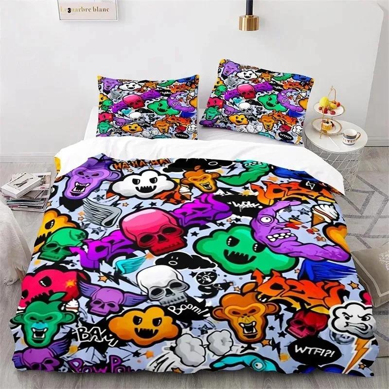 Graffiti Hip Hop Modern Street Art Bedding Set Boys Girls Twin Queen Size Duvet Cover Pillowcase Bed Boys Adult