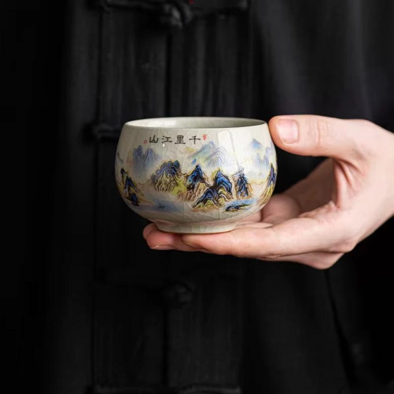 1PC Tea Cup Exquisite Ice Crack Glaze Ceramic Tea Cups Hand-painted Porcelain Master Cup Exquisite Teacup Tea Accessories