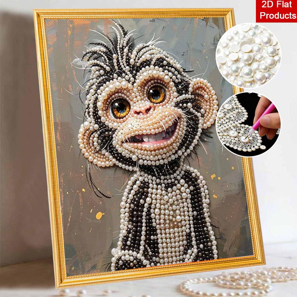 Stretched Frame Pearl Art Kit Cute Monkey Pattern DIY Sparkling Bead Canvas Relaxing Hobby Gift for Handicraft Enthusiasts Home Decor Art