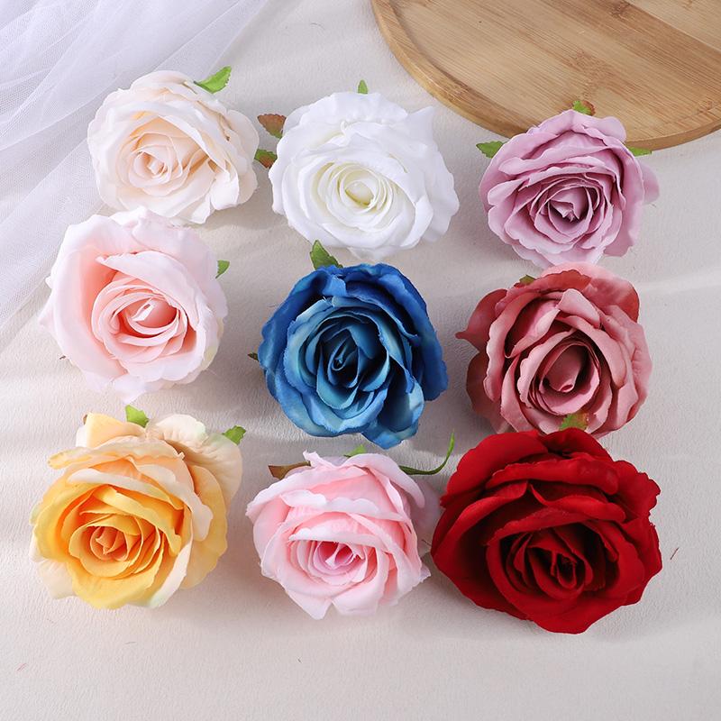 5Pcs 10cm Silk Rose Heads Artificial Flowers For Wedding Birthday Party Decoration DIY Scrapbook Christmas Home Garden Decor