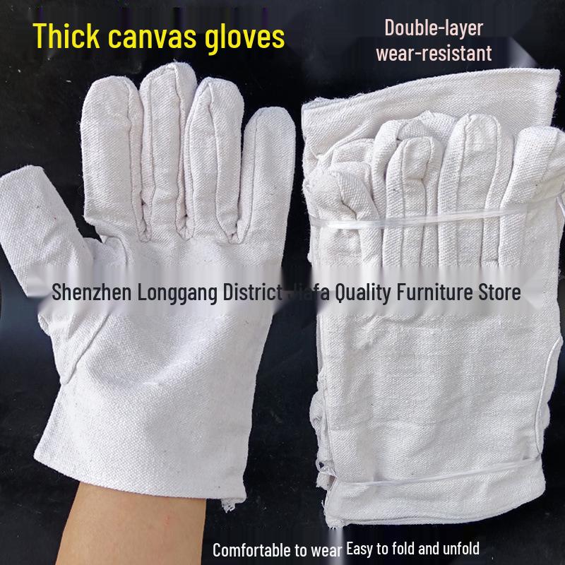 Durable Double-Layer Canvas Gloves: Fully Lined, 24-Thread, Non-Slip, Tear-Resistant, Ideal for Welding & Mechanical Work