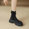 Knitted Spliced Single Boots Women's Fashion Round Toe Sleeve Platform Anti-Slip Wear-Resistant Short Shoe