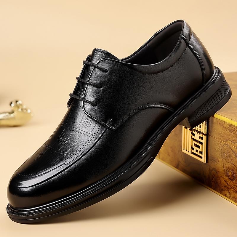 Autumn New Men's Classic Round Toe Lace-Up Wear-Resistant  Comfortable Casual Leather Shoes