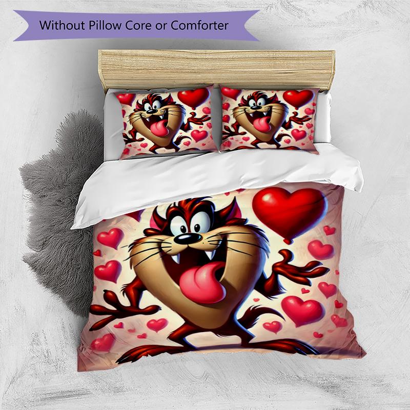 3pcs Taz Mania pattern bedding set duvet cover set includes duvet cover &pillowcases, perfect all season bedroom decoration & gift