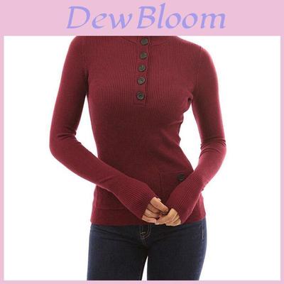 Women Long-sleeve Turtleneck Casual Slim Tops Knit Sweater Button T-shirt Blouse In Premium Quality Fabrics For All-day Comfort