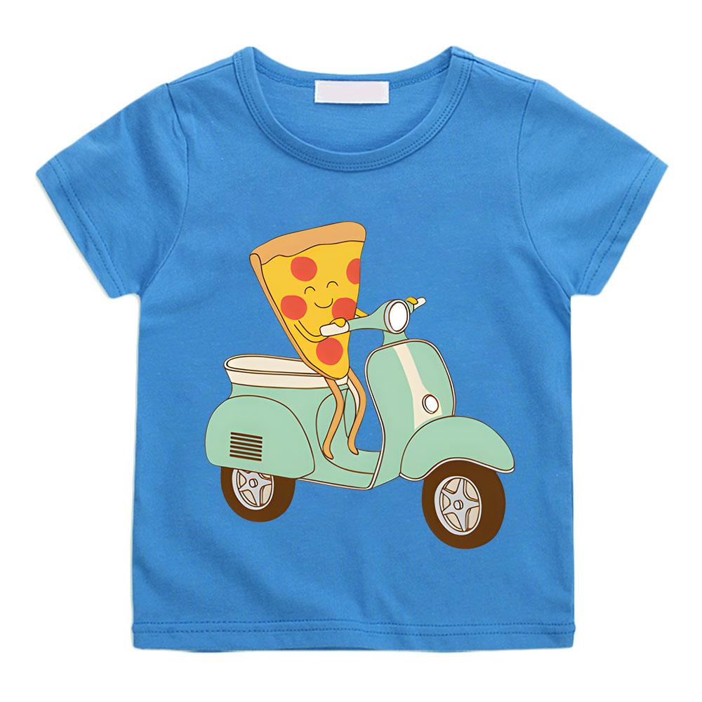 Summer Cotton T-shirt Pizza Delivery Pattern Printed Children's Casual Cotton Tee-shirt Boys Girls Comfortable Short Sleeve Tops