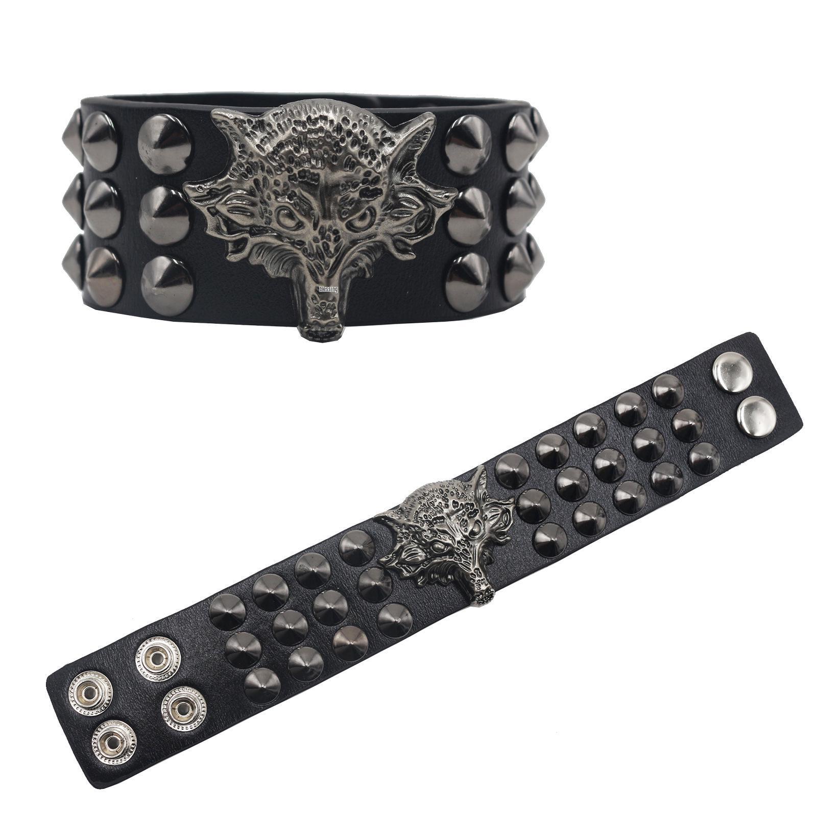 Men s Rivet Punk Rock Style Leather Bracelet