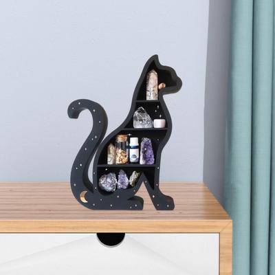 Soporte de Exhibición Hecho a Mano Sin Astillas 4 Capas Fuerte Capacidad de Carga Forma de Gato Cristal Artificial