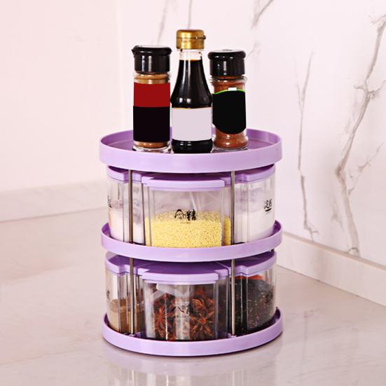 1 Set Spice Rack Organizer Space Saving Load Bearing 360 Degree Rotating Seasoning Holder Kitchen Storage Tray for Desktop