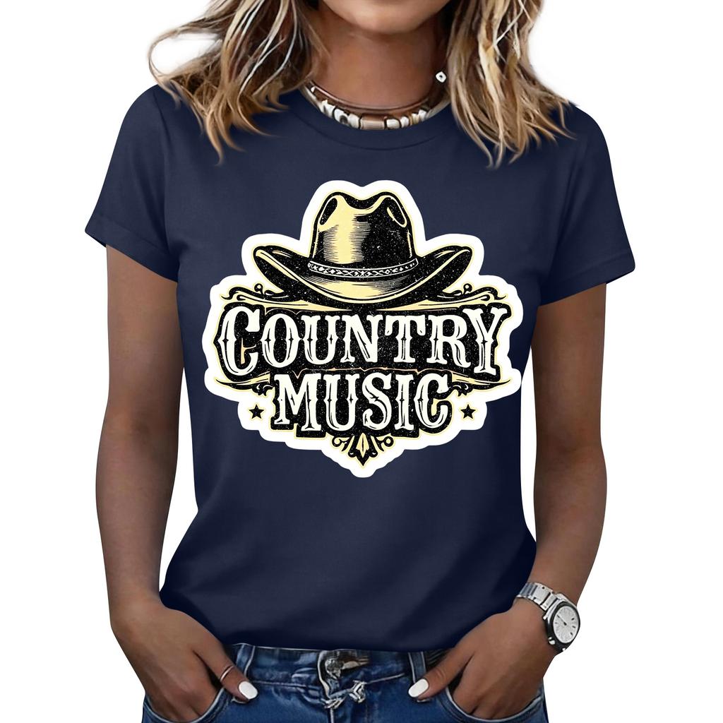 Women's Fashionable Casual Music Festival Print Round-Neck Short-Sleeve T-Shirt