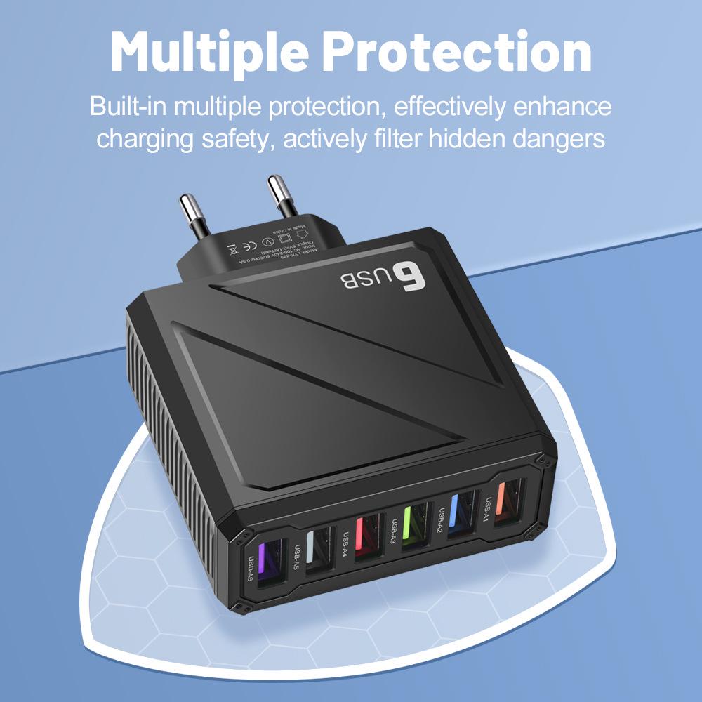 3.1A 6-Port USB Charger with EU/US/UK/KR Plugs for Mobile Devices