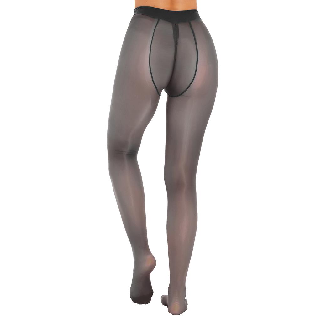 Women Sheer Pantyhose Zipper Crotch Design Stretchy See Through Tights Solid Color Elastic Waistband Leggings