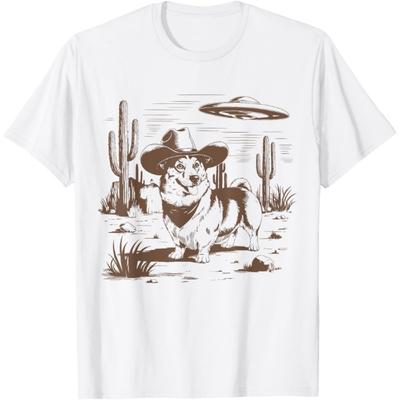 UFO Corgi Western Alien Vintage 90s Wild West Fun Cowboy Dog T-Shirt