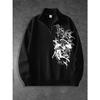 Mens Quarter-Zip Pullover Long Sleeve Mock Neck Sweatshirt Unsex Y2K Gothic Printed Vintage Tops