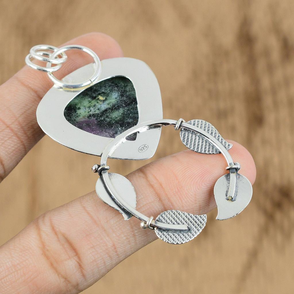 Natural Ruby Zoisite Gemstone Jewelry 925 Sterling Silver Pendant For Girls