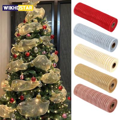 Christmas Ribbon Tree Decoration Mesh Tulle Roll Christmas Flower Wreath Mesh DIY Christmas Decor for Home Xmas Gifts New Year