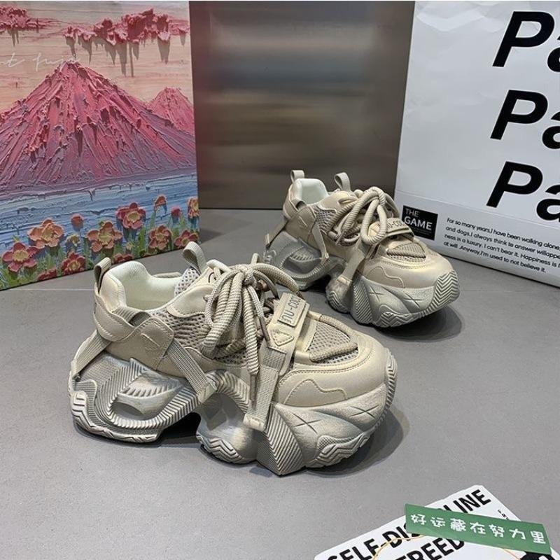 Damen-Sportschuhe mit dicker Sohle, Herbst neu, Retro-Schnürsenkel, höhenerhöhend, lässiger Trend, Farbabstimmung