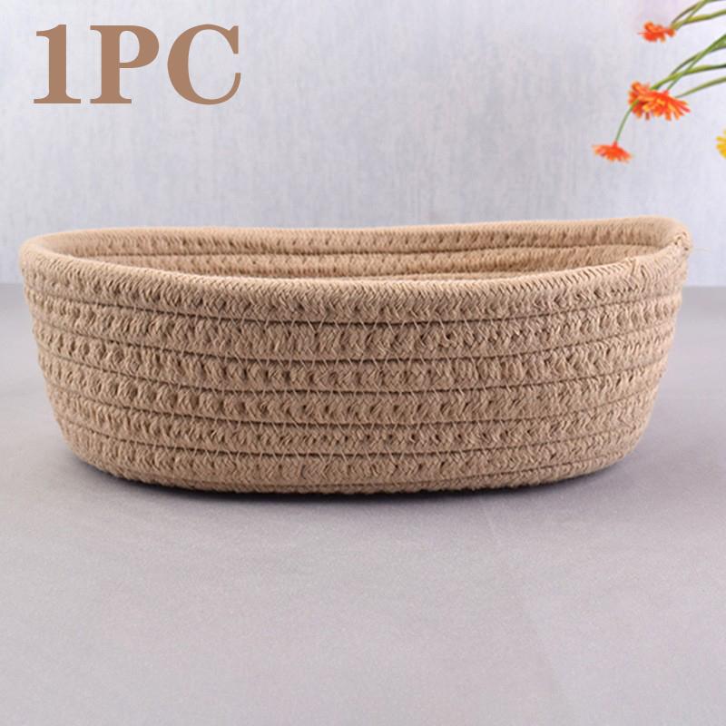 1PC Oval Woven Storage Basket Cotton Rope Woven Basket Simple Table Top Sundries Bedside Storage Basket Cosmetics Storage Basket