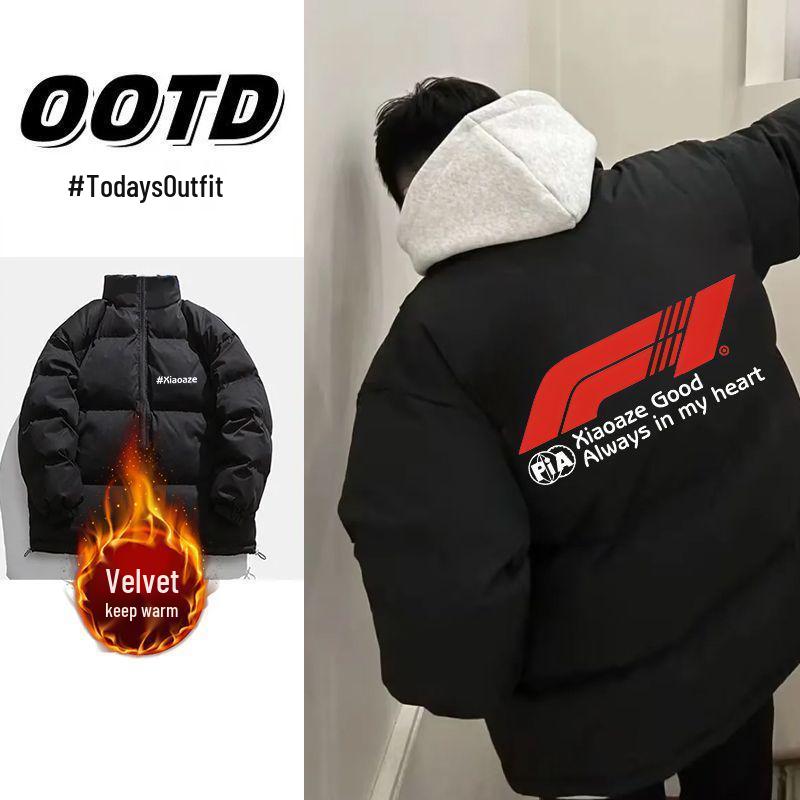 Unisex Autumn/Winter Thickened Cotton Padded Jacket with Letter Print
