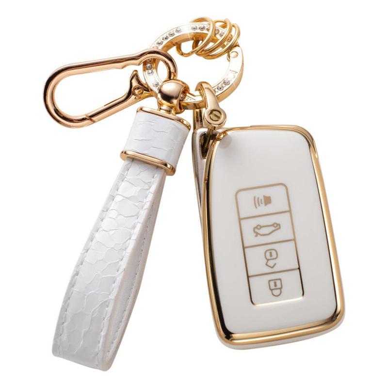 Autoschlüsselabdeckung mit goldenem Rand und Steinmuster, mit Schlüsselanhänger