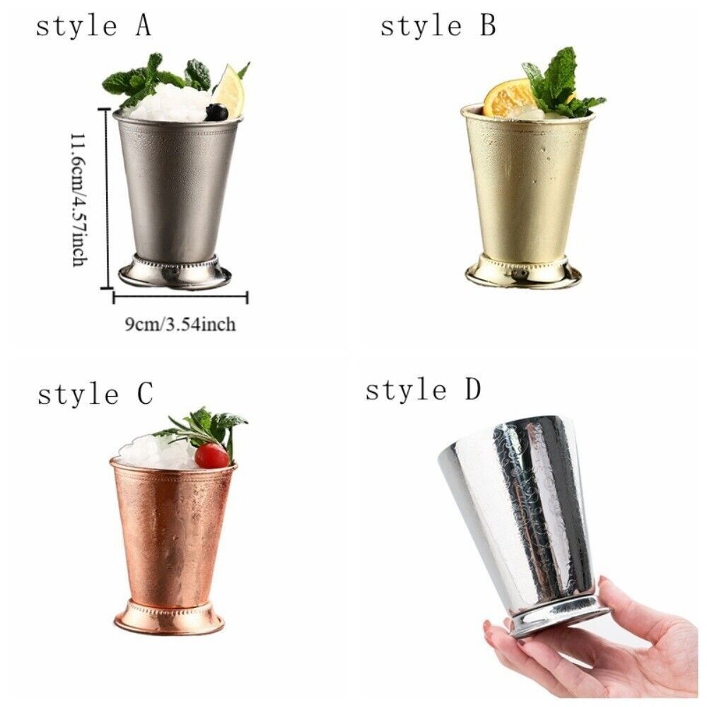 Durable Stainless Steel Rolled Mint Julep Cup 350ml Gold Cocktail Mug Silver Mint Julep Mug Kitchen