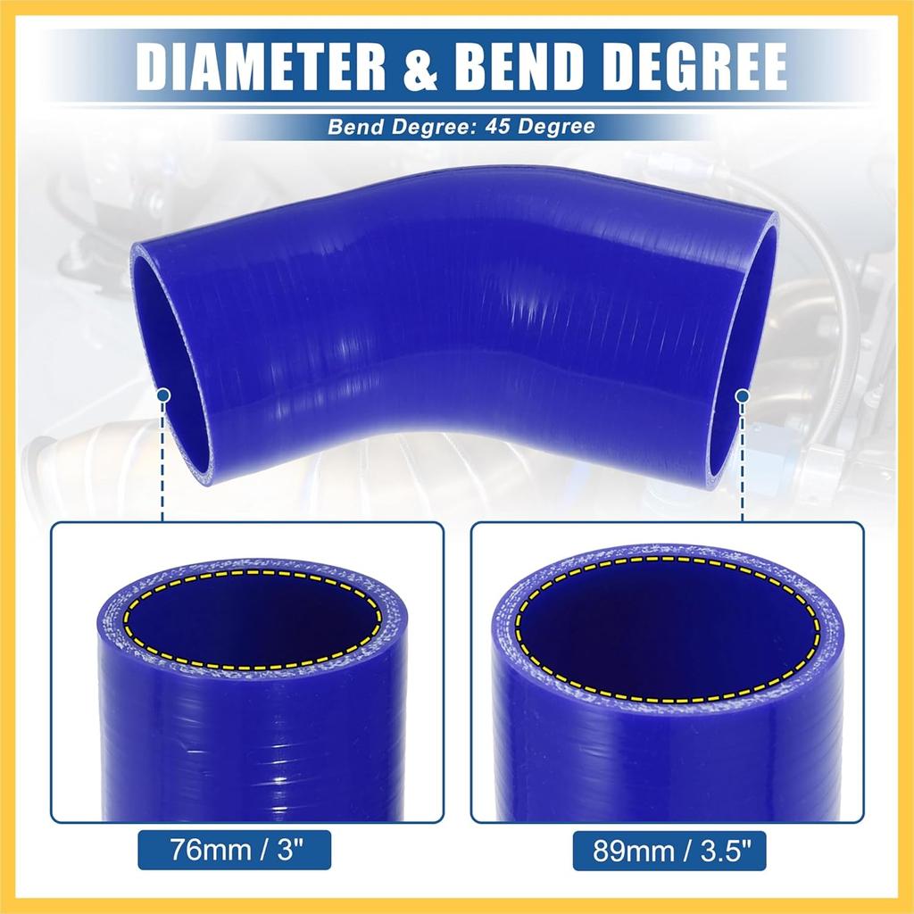 45 Degree 3 Inch to 3.5 Inch ID 4Ply Car Elbow Reducer Silicone Hose Coupler Intercooler Tube Intake Piping Blue 76-89mm Auto Replacement Parts
