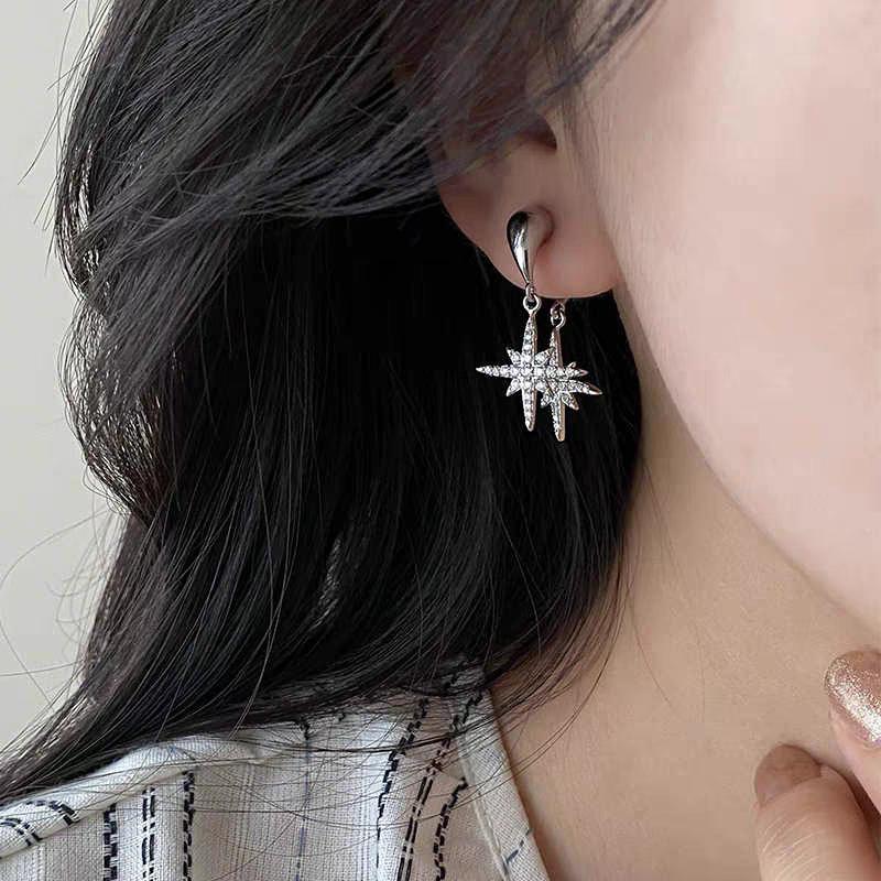 Shiny Zircon Eight-Star Earrings Unique Design Luxury Feel Personality  Versatile Jewelry Ear Decor