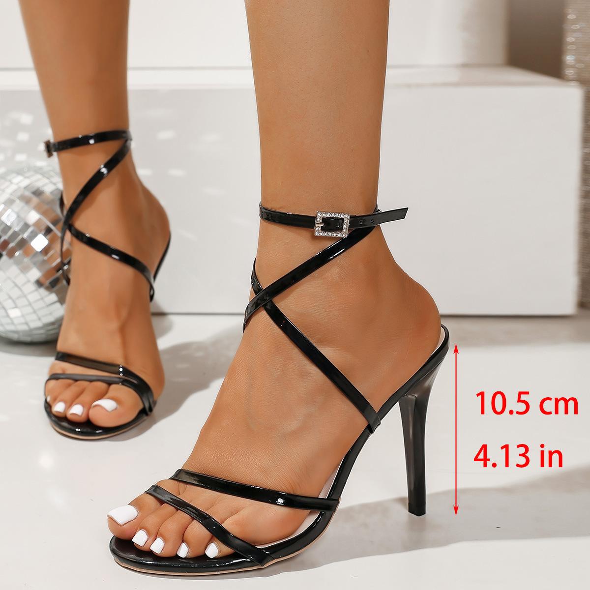 Summer Plus Size Stiletto Heel Buckle Sandals For Women 35 чёрный
