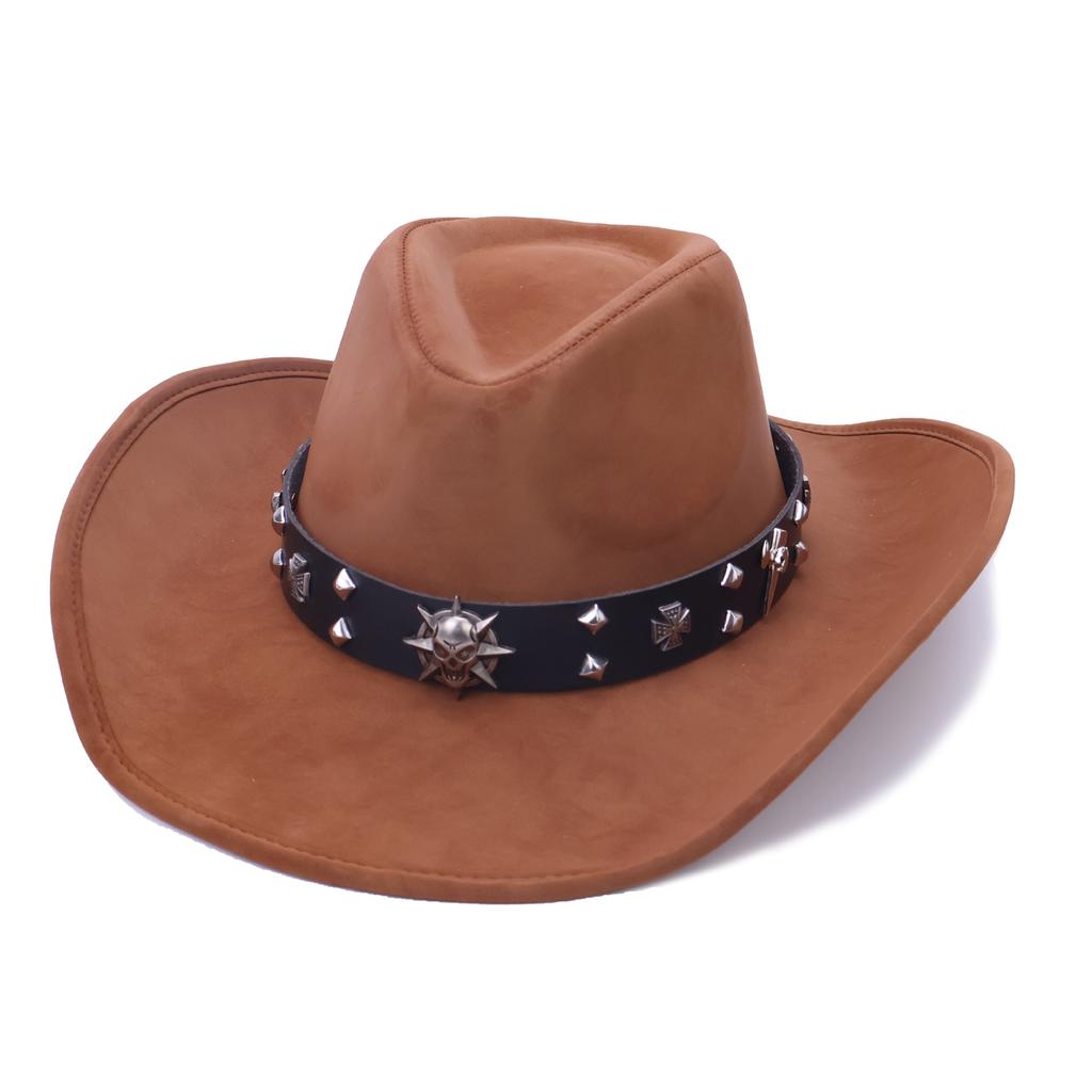 Autumn and winter leather western cowboy hat couple men and women jazz hat knight hat big edge top hat