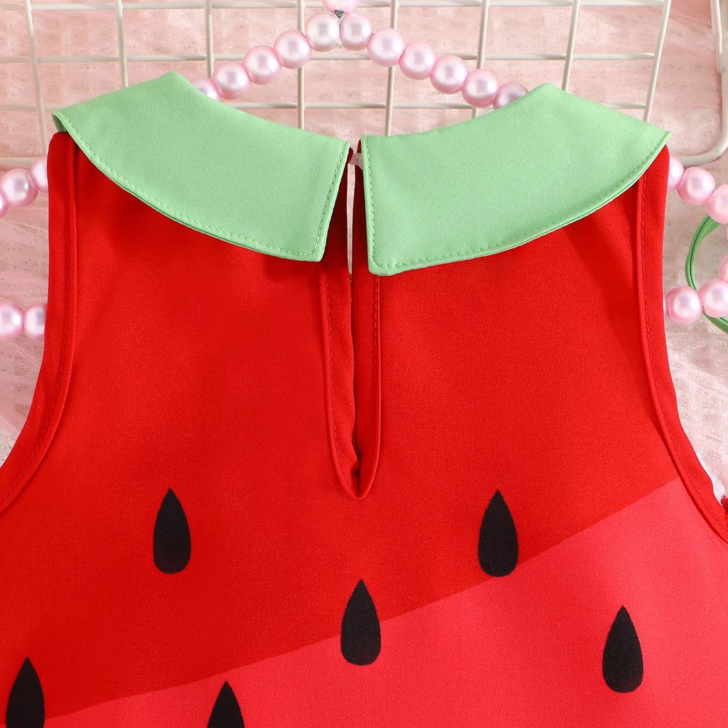 Vestito estivo per bambina con colletto da bambola e stampa di frutta Vestito carino e casual