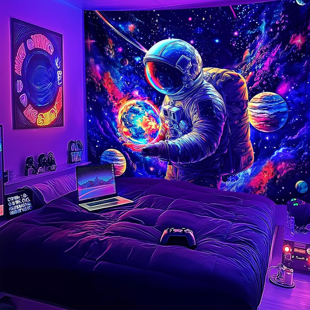 NYZE Astronaut Space Tapestry for Bedroom, Glow In the Dark Room Decor Wall Tapestries, Cool Galaxy Planet Wall Hanging, Wall Ha