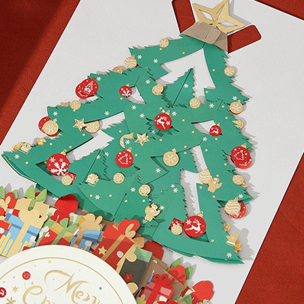 Merry Christmas Cards Christmas Tree Winter Gift Pop-Up Cards Christmas Decoration Stickers Laser Cut Christmas Greeting Cards