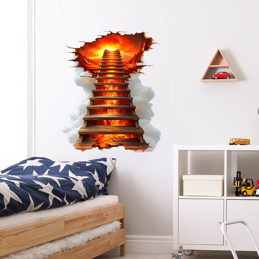 2 Pcs Creative Flame Broken Bridge Bedroom Living Room Background Wall Beautification Decoration Wall Stickers