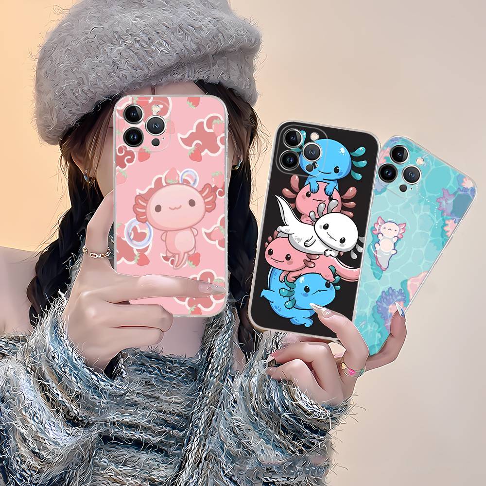 Cartoon Axolotl Cute Transparent Soft Phone Case For IPhone 15 12 14 16 17 13 Plus 11 Pro Max 13 Pro