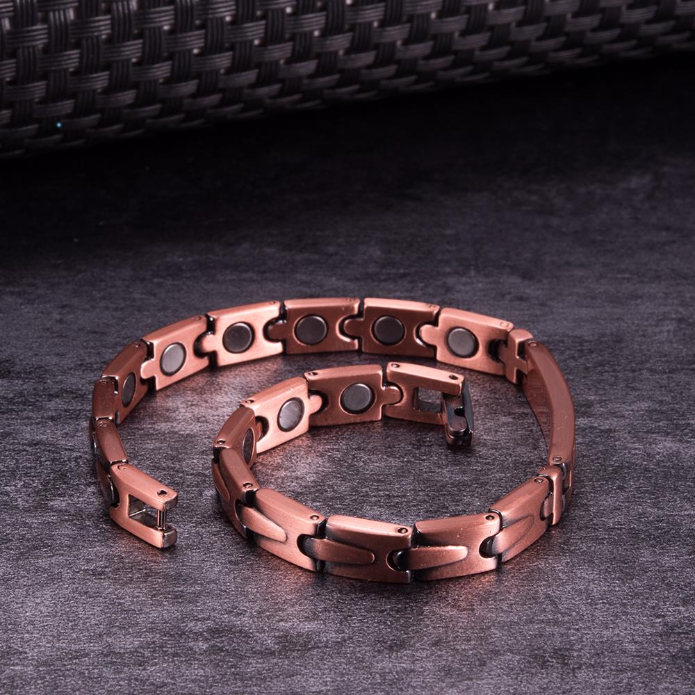 Ikuinen Magnetic Pure Copper Bracelets for Women Cubic Zirconia Chain Link Solid Metal High Magnet Jewelry