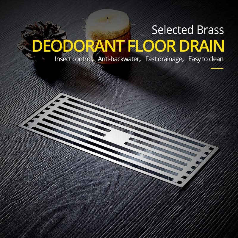 Drains Antique Brass Bathroom Linear Shower 8*20cm Floor Drain Wire Strainer Art Carved Cover Waste Drain Bathroom Fitting B8029