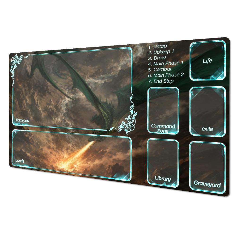 Dark Fantasy Green Winged Fire Dragon Large TCG Playmat MTG Card Mat Anti-Slip Stitched Edge Commander Tapete Magic Mtg