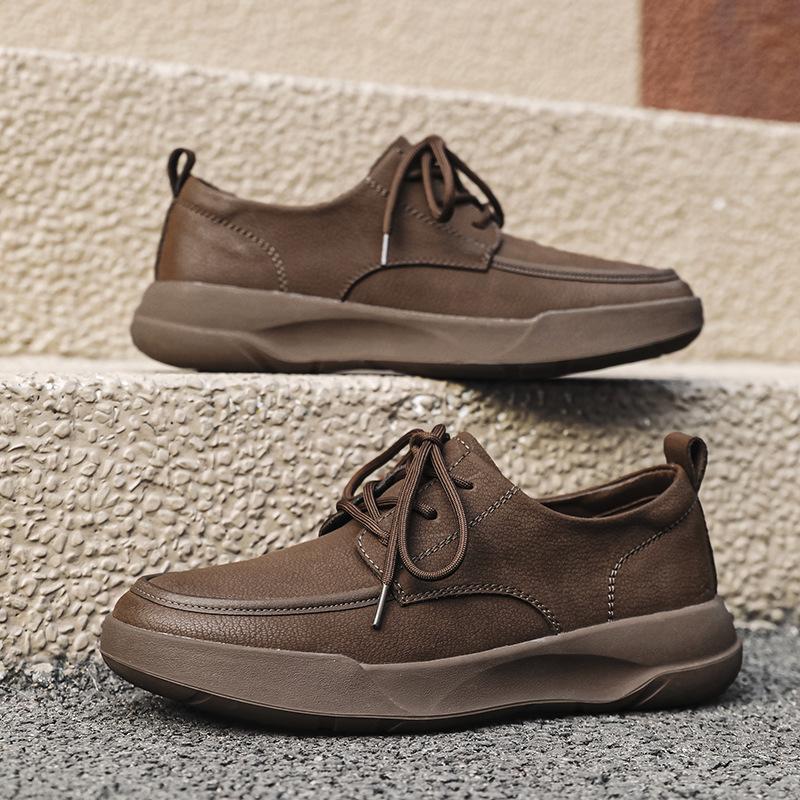 

Весна и осень 2025 года, новая легкая обувь на мягкой подошве с дышащим кожаным верхом, мужская деловая универсальная британская нескользящая одинарная обувь 38