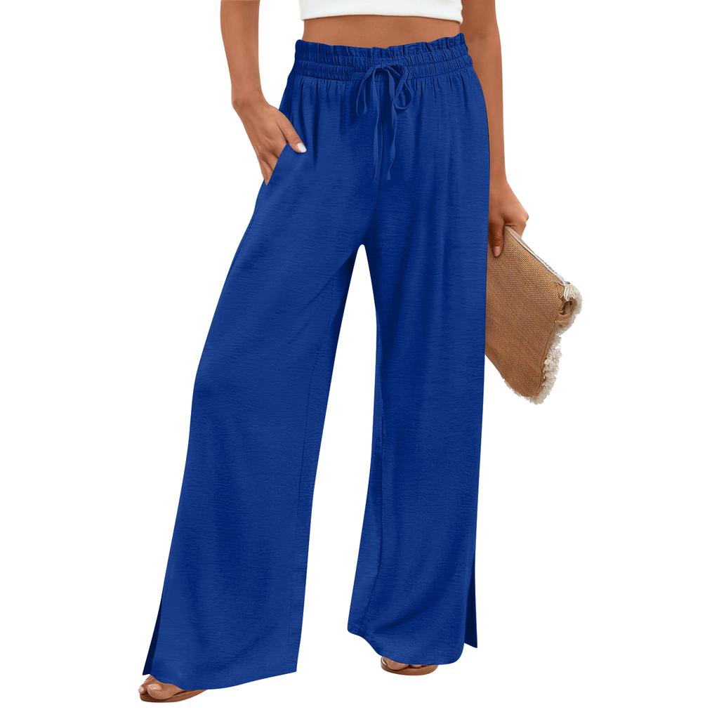 Damen Casual Mode Baumwoll-Leinenmischung Weite Hosen mit Seitentaschen
