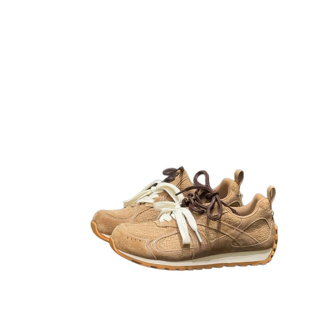 Zapatillas retro francesas tejidas viento Forrest Gump 2025 nuevo diseño nicho de suela gruesa combinación de colores realzantes zapatos deportivos casuales