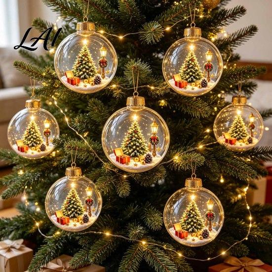 Warm Light Seasonal Ornaments Glowing Clear Christmas Ball Ornament Up Story Decoration with LED Decorative Garland Accents Light Mini Holiday Scene