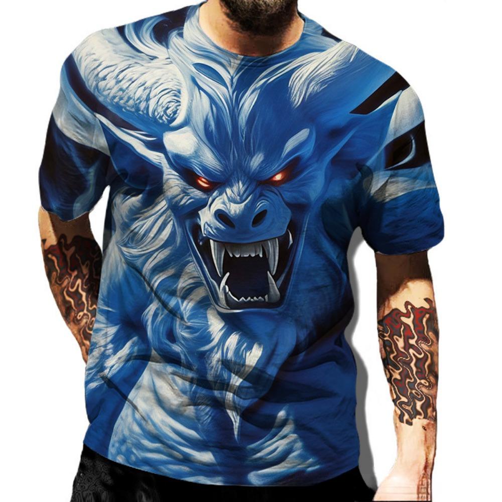 Summer Round Neck 3D Dragon Series Print Top Fashionable Casual Short Sleeved Men's T-shirts